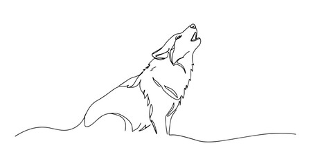 howling wolf at moon vector monoline one line line art animal