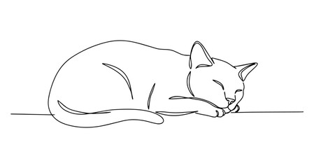 sleeping cat line art vector monoline style