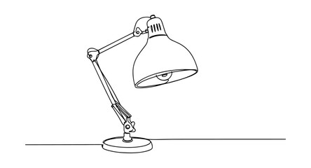 adjustable desk lamp with industrial design in simple black line vector drawing