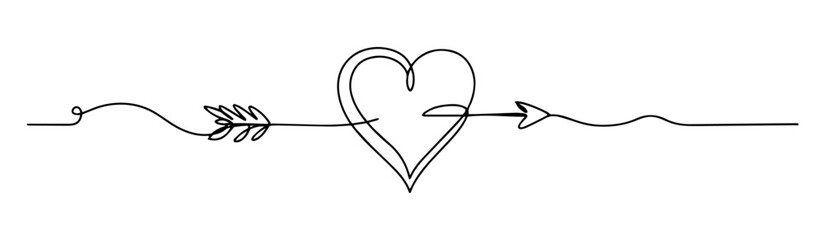 heart pierced by an arrow continous one line vector drawing line art © Wieslaw
