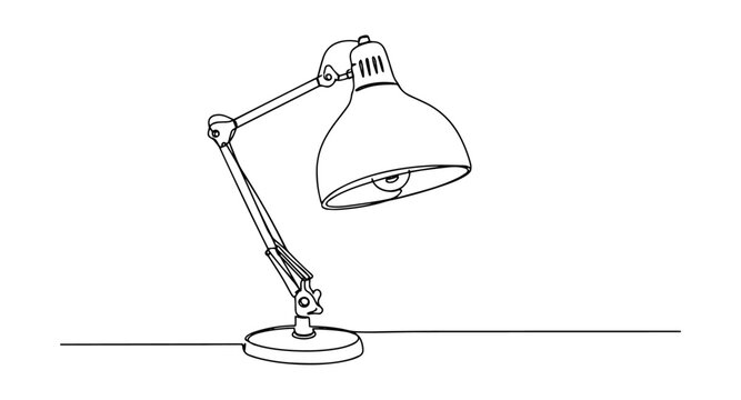 adjustable desk lamp with industrial design in simple black line vector drawing