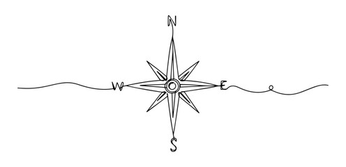 compass rose continous one line vector drawing line art © Wieslaw