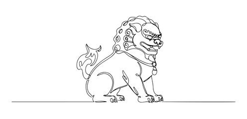 Obraz premium Chinese traditional lion statue thin line art style vector