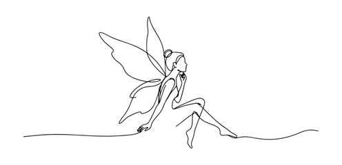 fairy sitting gracefully thin line art style vector