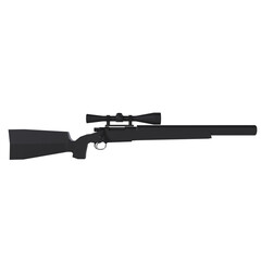 Black hunting rifle with scope isolated on transparent