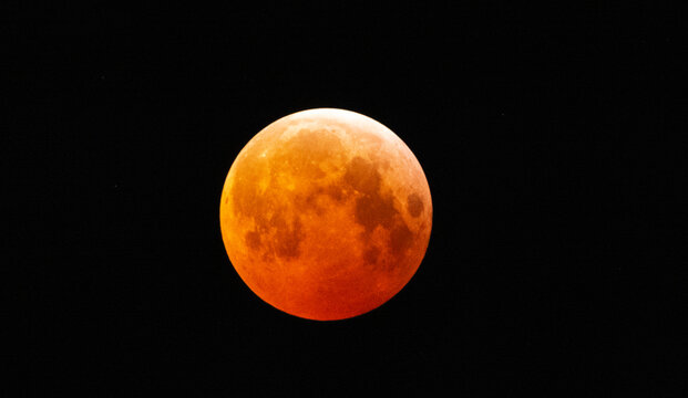 The Blood Moon appears during totality in the lunar eclipse of March 14, 2025.