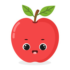Cute cartoon red apple vector illustration isolated on white background