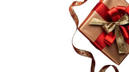 Red gift box on red wall copy space concept for wallpaper or background