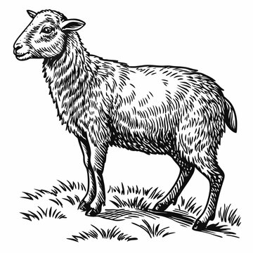 black and white sheep standing on grass clip art preview