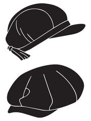 Set of Newsboy Hat Silhouettes on Transparent Background