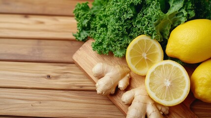 Refreshing Green Detox Smoothie Ingredients with Kale and Lemon