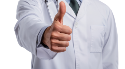 Doctor gesturing thumbs up sign on transparent background