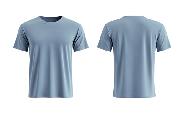 template for a plain light blue t-shirt mockup, featuring both front and back views on a clear background