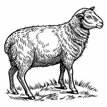 black and white sheep standing in grass clip art preview