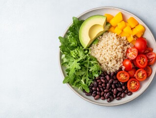 Colorful Top Down View of Quinoa Salad with Fresh Ingredients