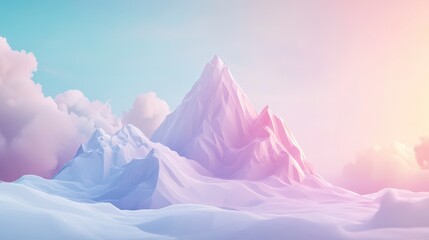 Dreamlike Pastel Mountain Landscape Serenity and Tranquility in a Whimsical Alpine Scene