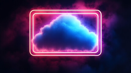 Fototapeta premium Abstract cloud illuminated with neon light ring on dark background tilted angle, Cloud computing, global network, and future technology for communication, 