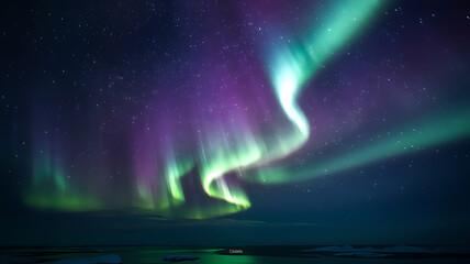 Fototapeta premium Northern Lights over frozen landscape