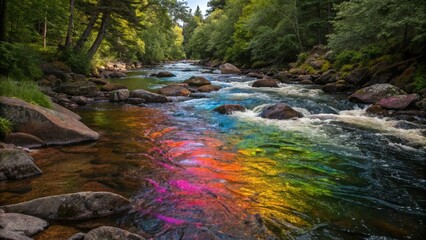 Obraz premium Colorful flowing water In a forest 