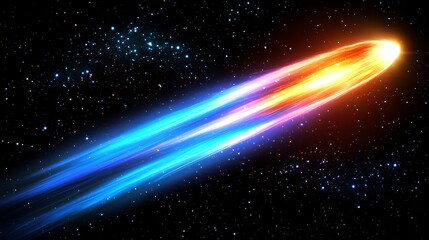 Obraz premium Bright comet streaks across dark space.
