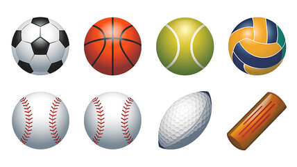 Obraz premium Sports balls and equipment diverse collection vector illustration