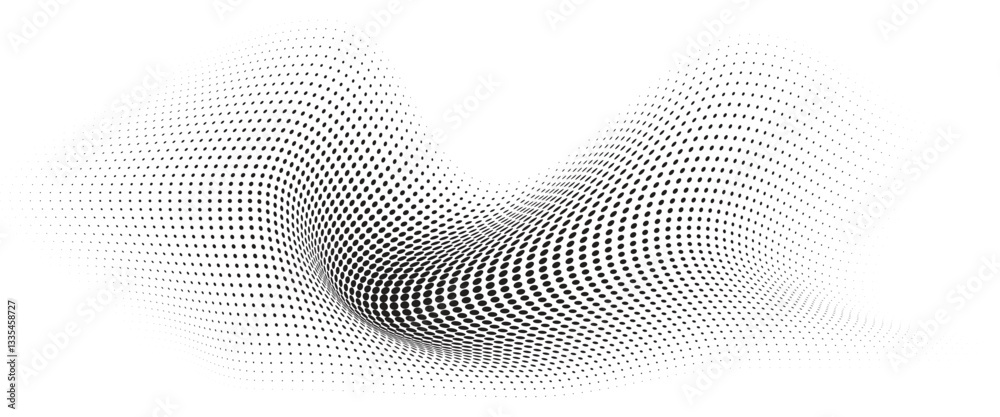 Leinwandbilder Flowing Wave Dot Halftone Pattern: Curve Gradient Shape on Transparent Background. Suitable for AI, Tech, Network, Digital, Science, and Technology Themes.
