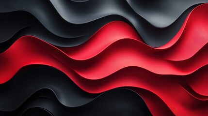 Abstract red and black wavy pattern with smooth layered fabric-like texture