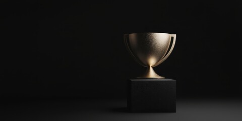 realistic modern 3d render of a soft textured golden trophy on a plain black clay stand on a plain black background 