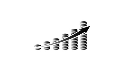 business coins graph arrow icon illustration on a checkerboard transparent background