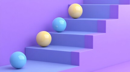 Pastel spheres ascending purple stairs.