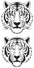 Set of Black and White Tiger Head Illustrations Tiger Head Design