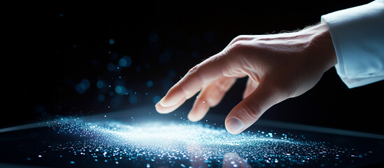 Futuristic Businessman Interacting with Digital Holograms