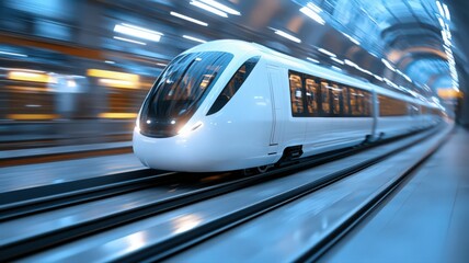 Fototapeta premium High Speed Train Arriving at Modern Station Platform