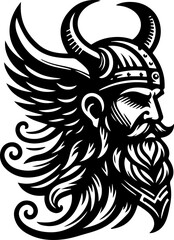 vector sketch illustration silhouette design icon logo symbol viking warrior and king with horn hat ethnic traditional vintage full classic carving  