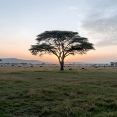 Obraz premium Savannah sunrise acacia tree wildlife landscape