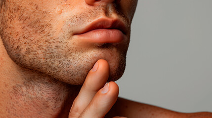 Naklejka premium Close-up of Male Face, Neck, and Stubble
