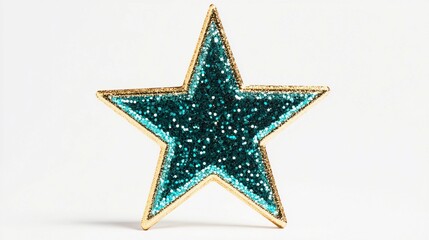 Glittery Blue and Gold Star Decoration on White Background Symbolizing Victory or Achievement