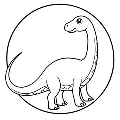 Obraz premium a cute cartoon illustration of a brachiosaurus, perfect for kids' projects or educational materials. The dinosaur is outlined in a clean style within a circular frame
