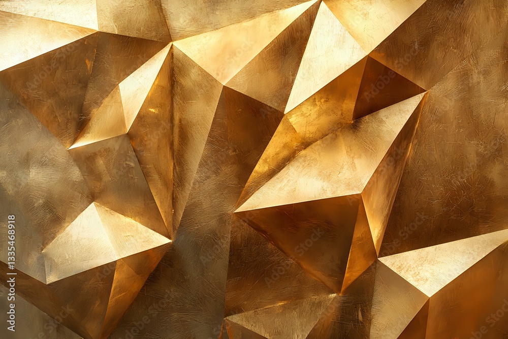 Poster abstract geometric golden polygonal surface with sharp angles and shadows creating dynamic modern lu
