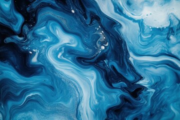 Obraz premium Abstract fluid art with swirling blue and white patterns creating a mesmerizing, flowing design.