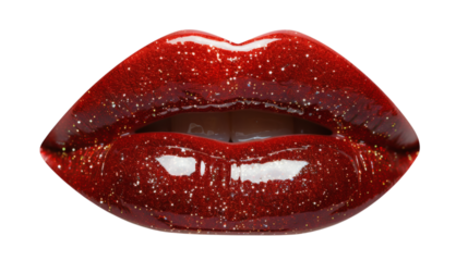Red lips with a glossy shine isolated on a white background