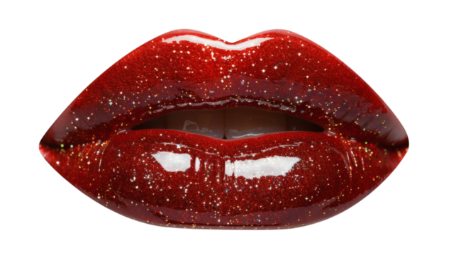 Red lips with a glossy shine isolated on a white background - Powered by Adobe