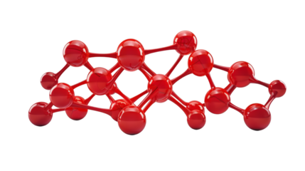 Red molecule structure rendered in 3D with a glossy finish isolated on a white background