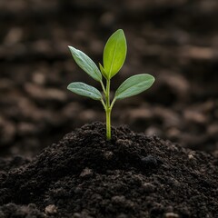 Fototapeta premium Sprout growing in dark soil, agriculture background, new life concept
