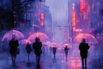 Obraz premium Neon Reflections in the Rain, Rain showers