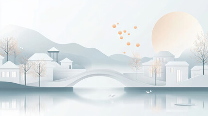 Obraz premium Abstract Chinese rural landscape illustration