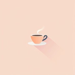 Obraz premium Flat minimalist icon of a coffee cup with steam, warm pastel colors, smooth shadows, modern and cozy style