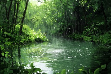 Obraz premium Gentle Spring Rain in the Forest, Rain showers