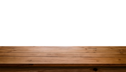Empty wooden table cutout isolated on transparent background. Wood table mockup for product display