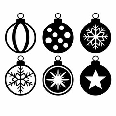 Set of Shiny Christmas Balls and Ornaments with Snowflakes and Gold Details